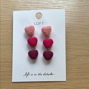 LOFT Beaded Triple Heart Drop Earrings in Pink Gradient
